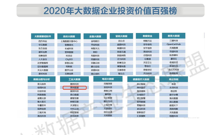 2020 中國大數據企業投資價值百強榜