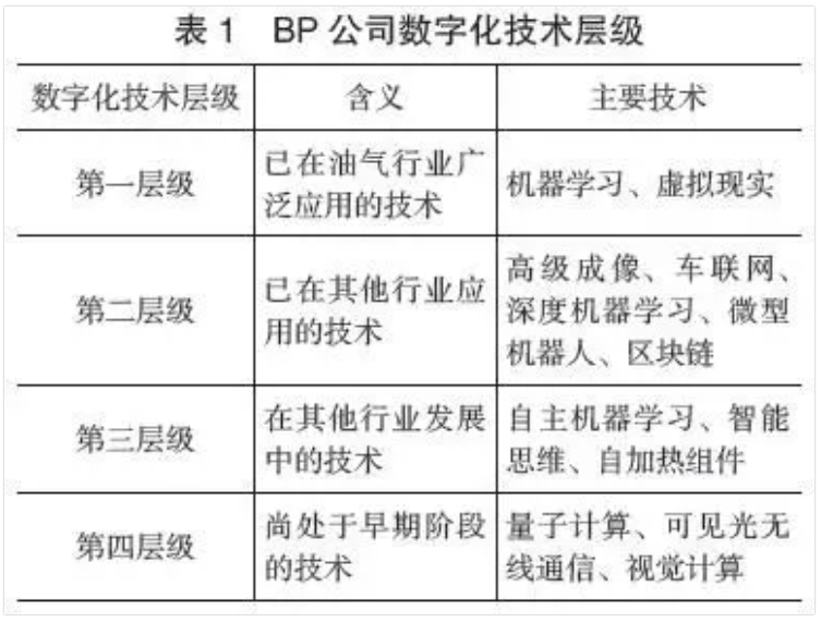 BP公司數字化技術層級