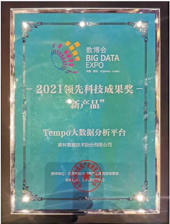 Tempo大數據分析平臺榮獲2021領先科技成果獎新產品獎